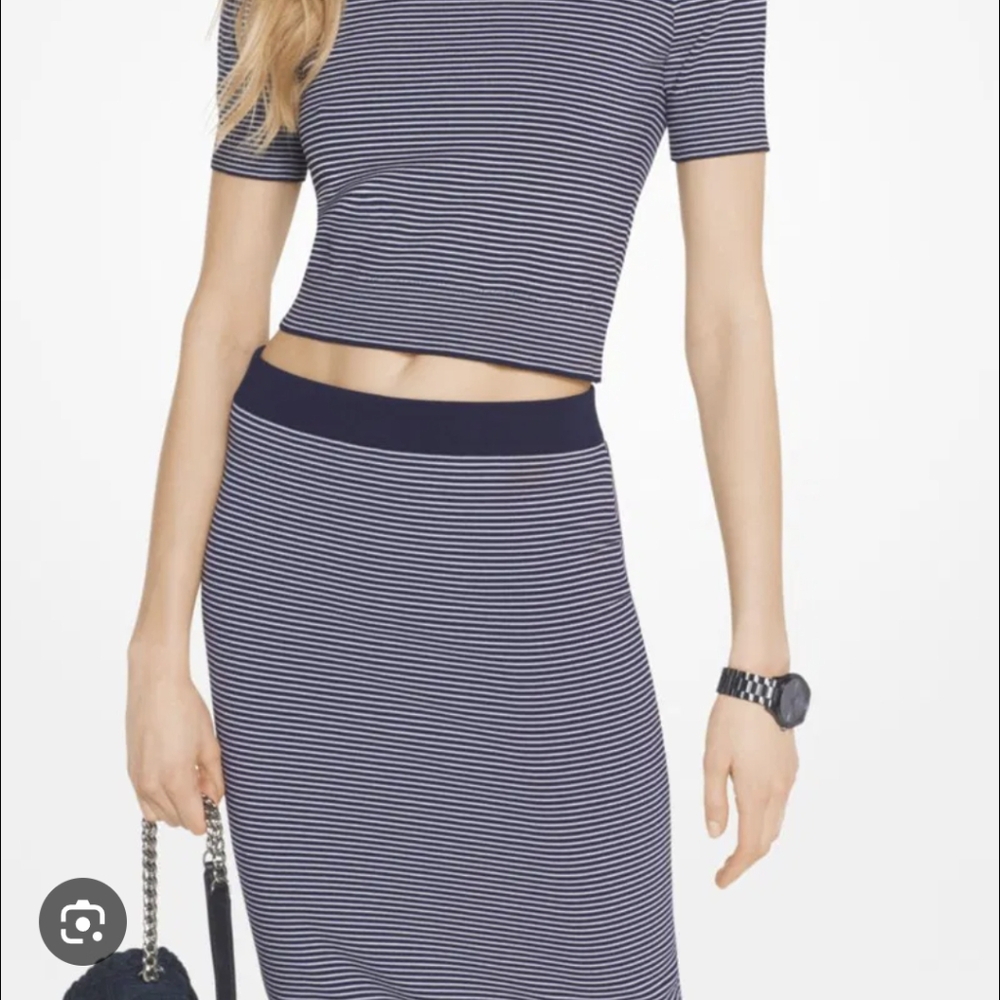 Michael Kors Navy and White Striped Midi Dress